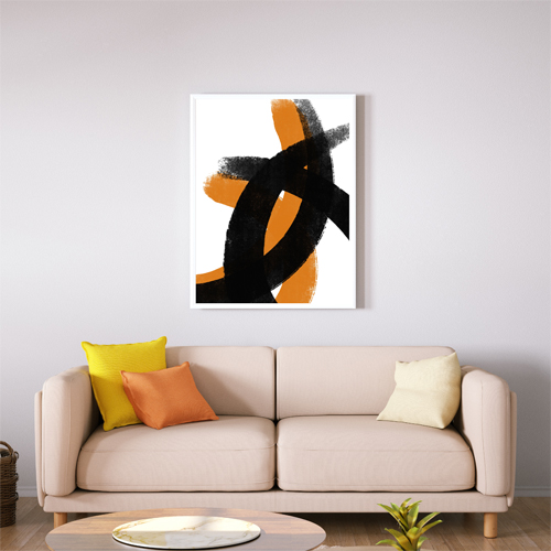 Black And Orange Abstract Strokes Style 1 Wall Art Print - Abstract Wall Art 
