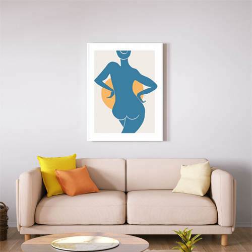 Blue Woman Illustration Portrait Behind Back Girl Wall Art Print